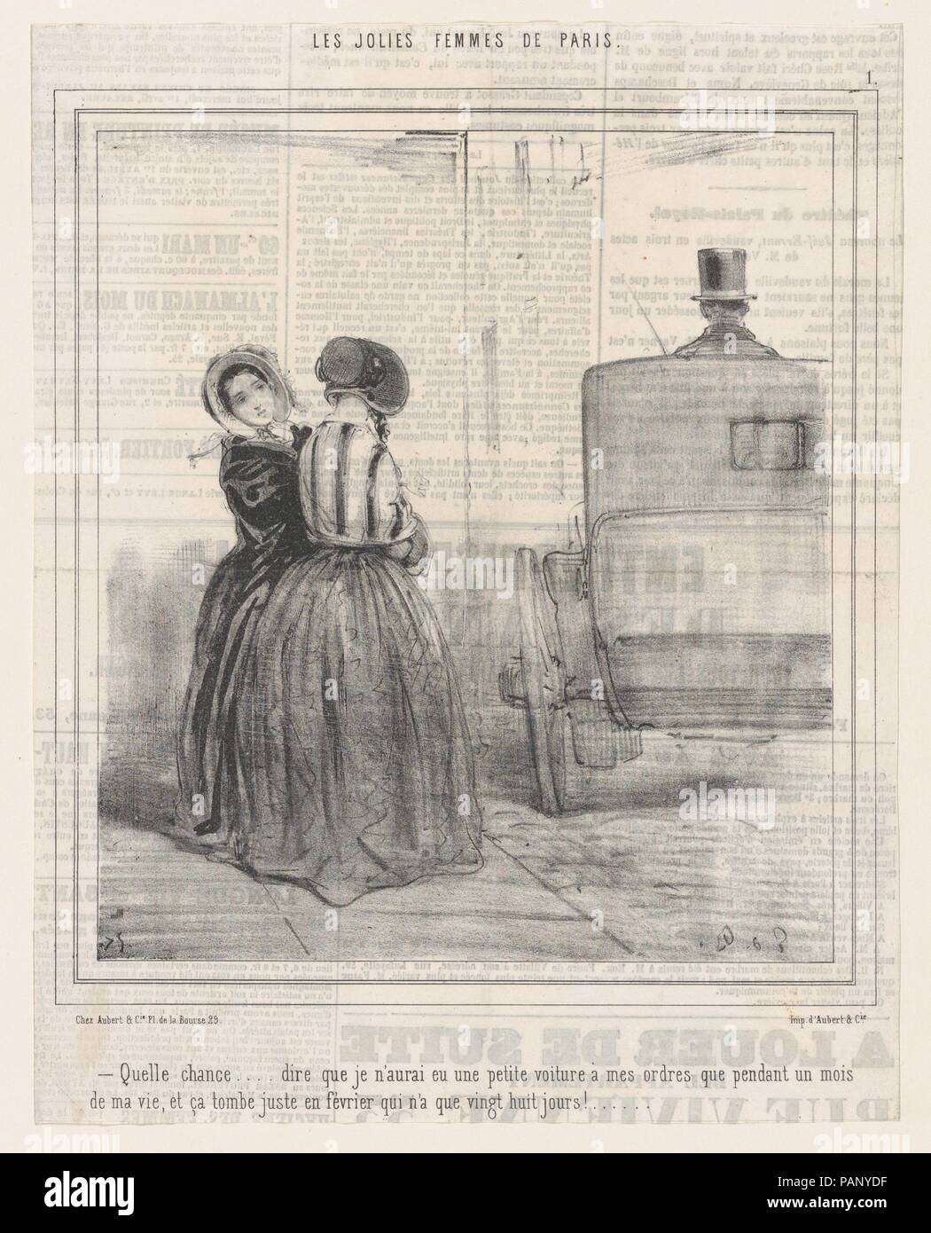 The Pretty Women of Paris. Artist: Édouard de Beaumont (French, Lannion 1821-1888 Paris). Dimensions: Sheet: 8 5/16 × 10 9/16 in. (21.1 × 26.8 cm)  Image: 8 in. × 7 1/16 in. (20.3 × 17.9 cm). Printer: Aubert et Cie. Publisher: Aubert et Cie. Series/Portfolio: Les Jolies Femmes de Paris. Date: 1845-46. Museum: Metropolitan Museum of Art, New York, USA. Stock Photo
