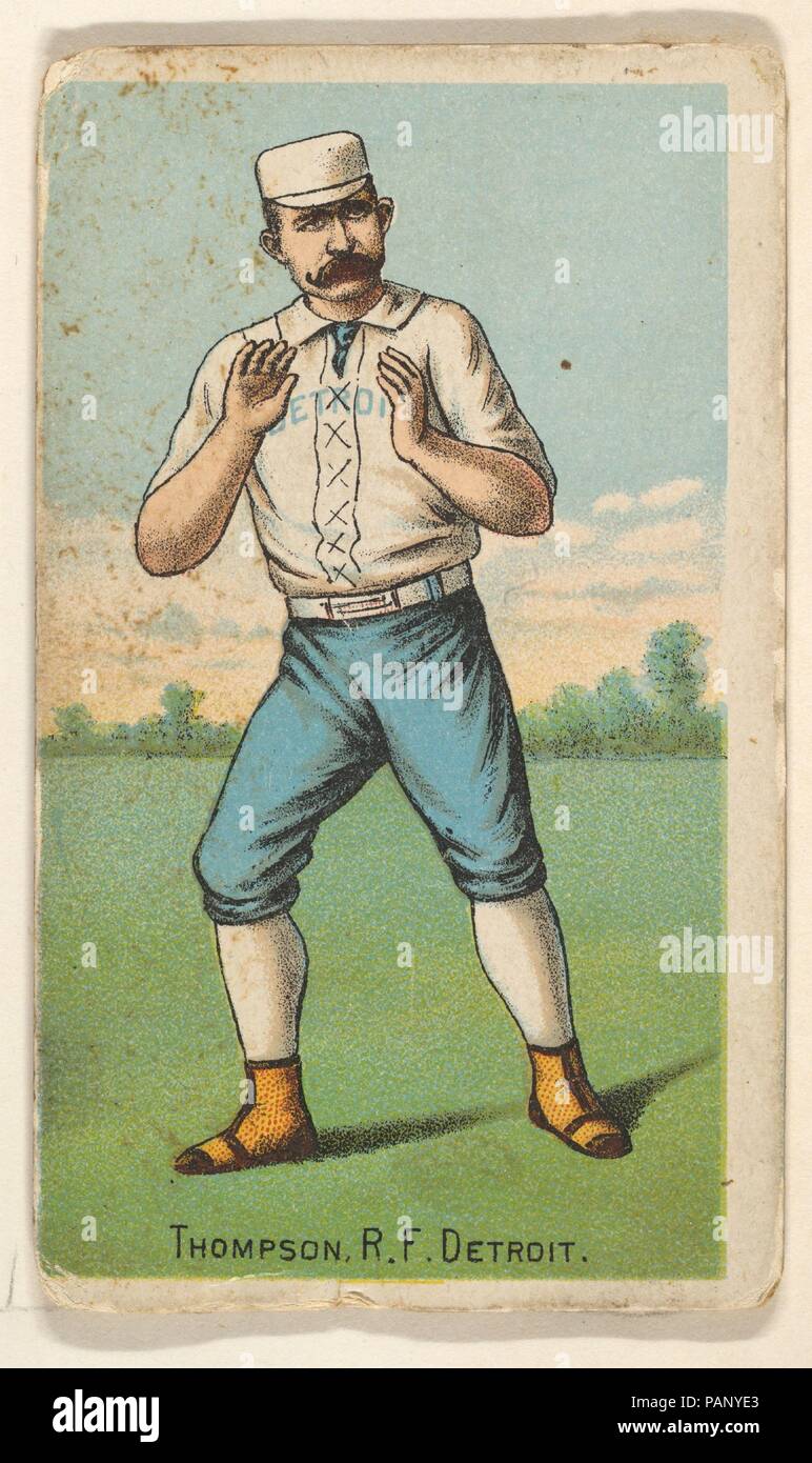 Thompson, Right Field, Detroit, from 'Gold Coin' Tobacco Issue. Dimensions: Sheet: 3 1/16 x 1 3/4 in. (7.7 x 4.5 cm). Publisher: D. Buchner & Co., New York (American, 19th century). Date: 1887.  Trade cards from the 'Gold Coin' series (N284), issued by D. Buchner in 1887 to promote Gold Coin Chewing Tobacco. In the American Card Catalog, Burdick named the series, 'Leading Baseball Players, Police Inspectors and Captains, Jockeys, and Actors.' The images in this series do not always represent the specific athletes named. Museum: Metropolitan Museum of Art, New York, USA. Stock Photo