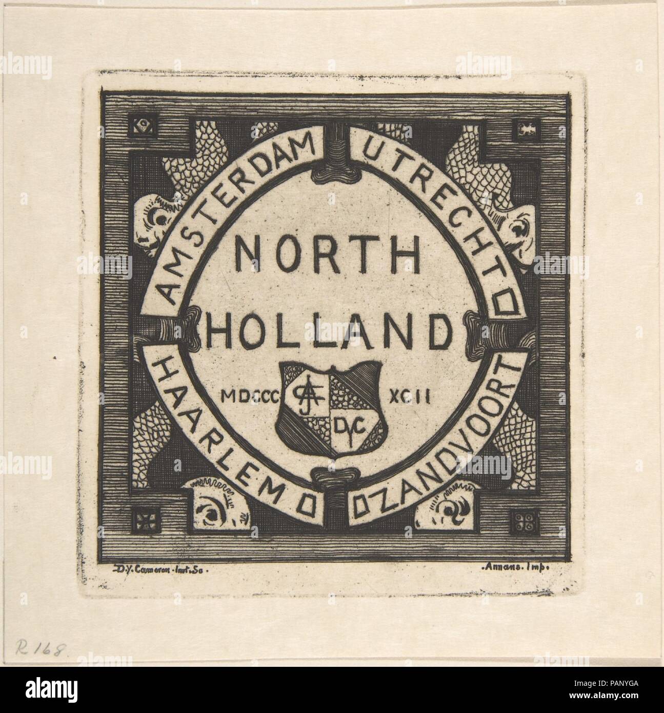 Catalogue Cover of Annan's Exhibition of the North Holland Set. Artist: Sir David Young Cameron (British, Glasgow, Scotland 1865-1945 Perth, Scotland). Dimensions: Plate: 4 1/16 x 3 7/8 in. (10.3 x 9.9 cm)  Sheet: 5 x 4 13/16 in. (12.7 x 12.3 cm). Printer: T. & R. Annan. Series/Portfolio: North Holland Set. Date: 1892.  A catalogue cover for an exhibition in Glasgow at Messrs. T. & R. Annan & Sons of D.Y. Cameron's series of etchings of North Holland.   The North Holland Set is comprised of twenty-two subjects etched and printed by D.Y. Cameron. There were ten complete sets and a few seperate  Stock Photo