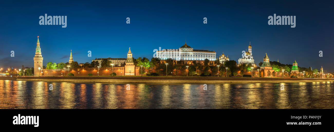 Moscow night panorama city skyline at Kremlin Palace Red Square and Moscow River, Moscow, Russia Stock Photo
