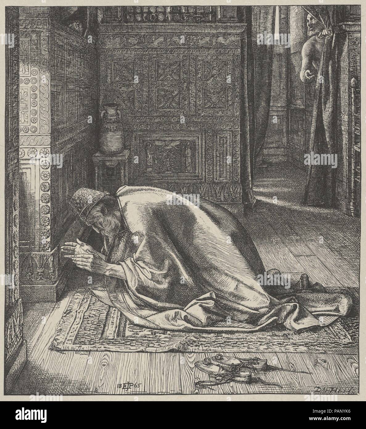 Daniel's Prayer (Dalziels' Bible Gallery). Artist: After Sir Edward John Poynter (British (born France), Paris 1836-1919 London). Dimensions: Image: 7 1/2 × 6 13/16 in. (19 × 17.3 cm)  India sheet: 9 5/8 × 8 3/4 in. (24.5 × 22.3 cm)  Mount: 16 7/16 in. × 12 15/16 in. (41.8 × 32.8 cm). Engraver: Dalziel Brothers (British, active 1839-1893). Printer: Camden Press (British, London). Publisher: Scribner and Welford (New York, NY). Date: 1865-81. Museum: Metropolitan Museum of Art, New York, USA. Stock Photo