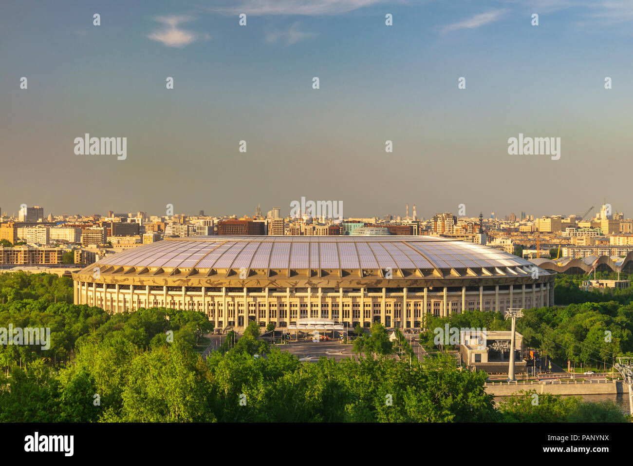 MOSCOW, RUSSIA - MAY 14, 2018: Moscow city skyline at Luzhniki Stadium view from Sparrow Hill, Moscow Russia Stock Photo