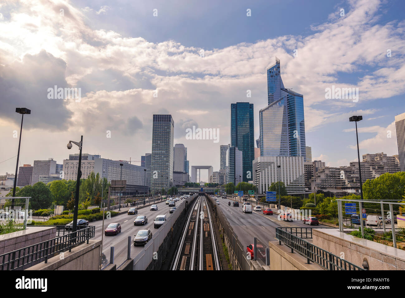 Paris city skyline at La Defrense business district, Paris France Stock Photo