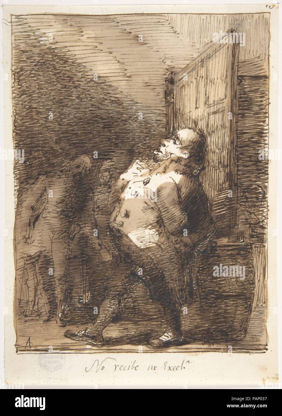 His Excellency is Not at Home ('No recibe in Excel.ª'). Artist: Leonardo Alenza y Nieto (Spanish, Madrid 1807-1845 Madrid). Dimensions: 7-1/8 x 5-1/8 in.  (18.1 x 13.0 cm). Date: 1807-45. Museum: Metropolitan Museum of Art, New York, USA. Stock Photo