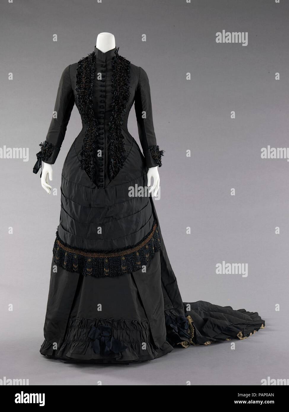 Dinner dress. Culture: Spanish. Date: 1880. The bustle silhouette ...