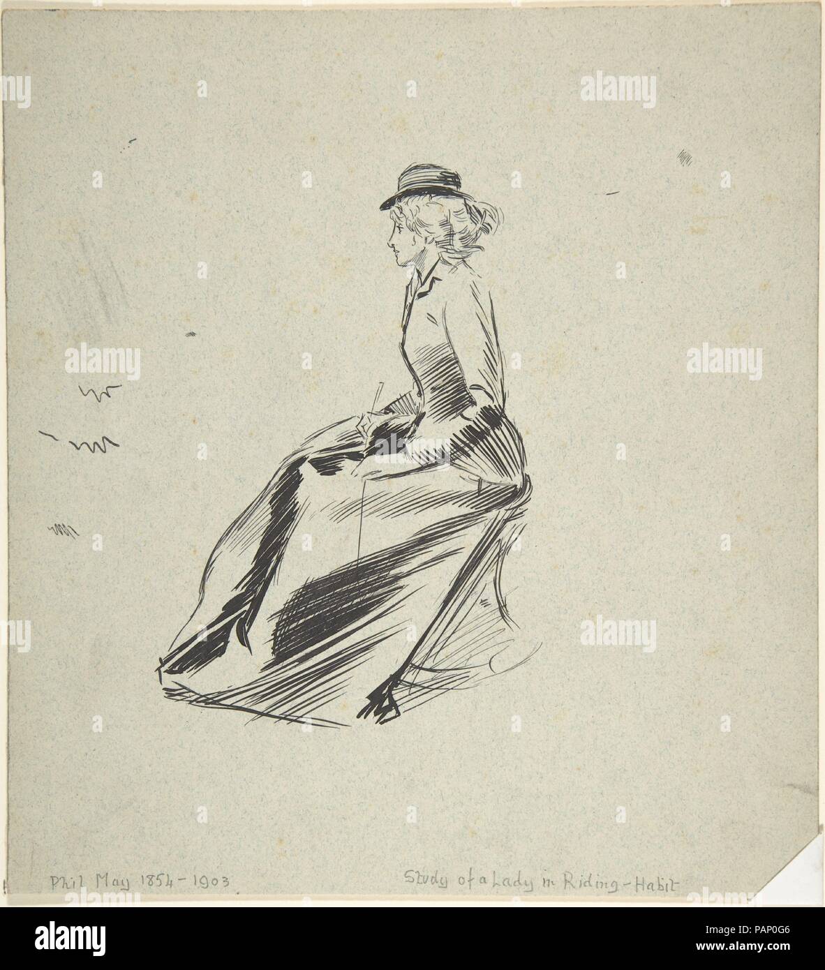 Study of a Lady in a Riding Habit. Artist: Phil May (British, New Wortley, Leeds 1864-1903 London). Dimensions: sheet: 8 3/4 x 8 1/8 in. (22.3 x 20.6 cm). Date: late 19th-early 20th century. Museum: Metropolitan Museum of Art, New York, USA. Stock Photo