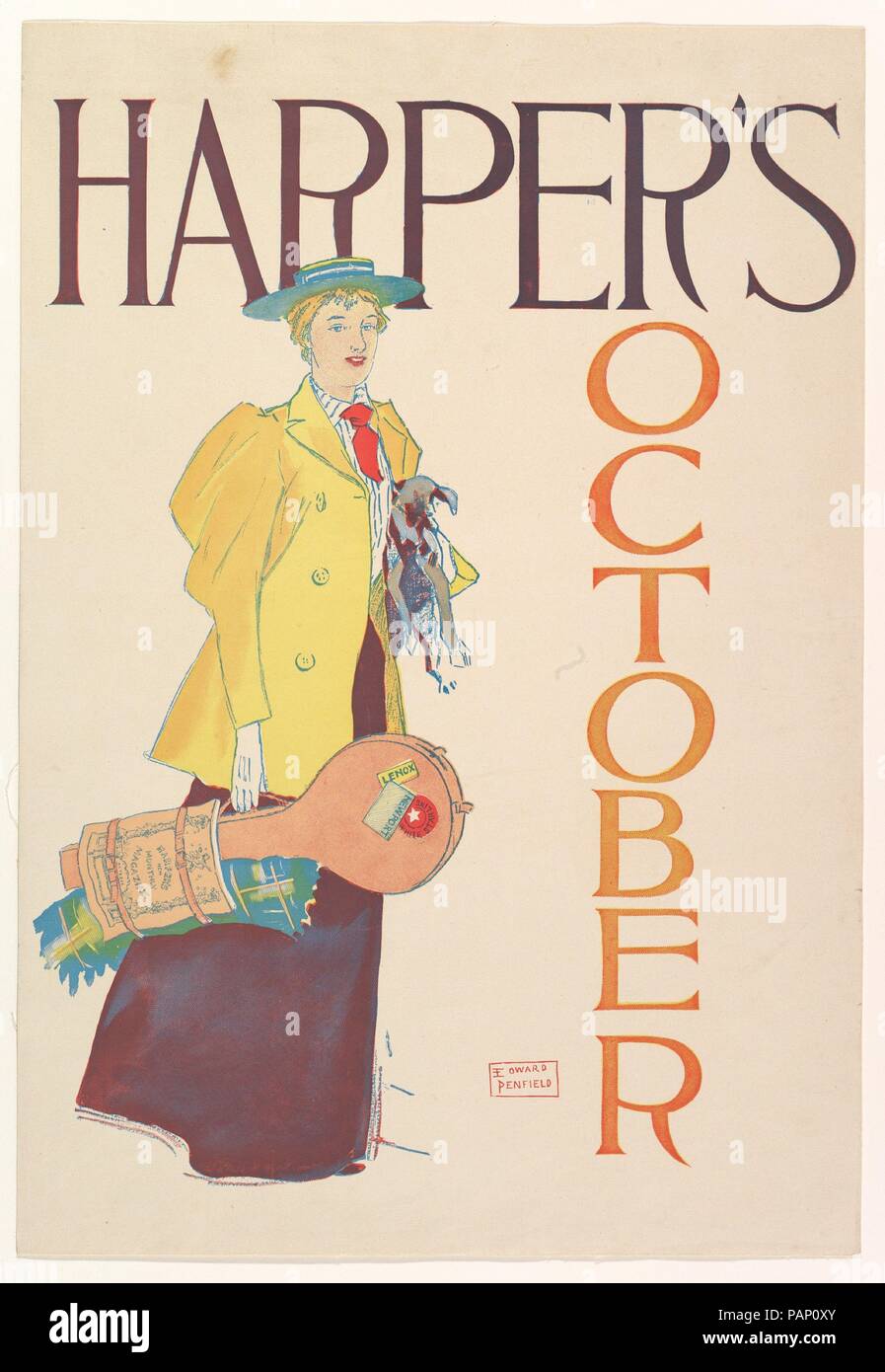 Harper's, October. Artist: Edward Penfield (American, Brooklyn, New York 1866-1925 Beacon, New York). Dimensions: Sheet: 16 5/8 × 11 7/16 in. (42.3 × 29 cm). Publisher: Harper and Brothers, Publishers. Date: 1893. Museum: Metropolitan Museum of Art, New York, USA. Stock Photo