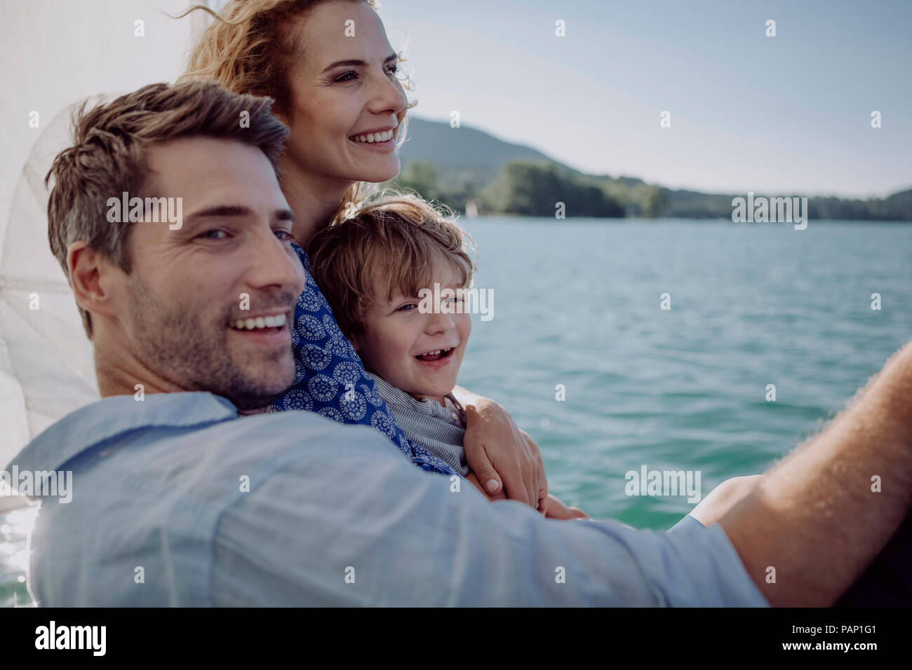 Happy family on a sailing trip Stock Photo Alamy