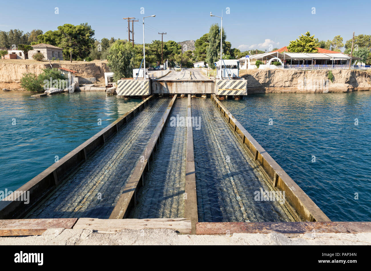 Greece, Corinthia, corinth canal, retractable bridge Stock Photo