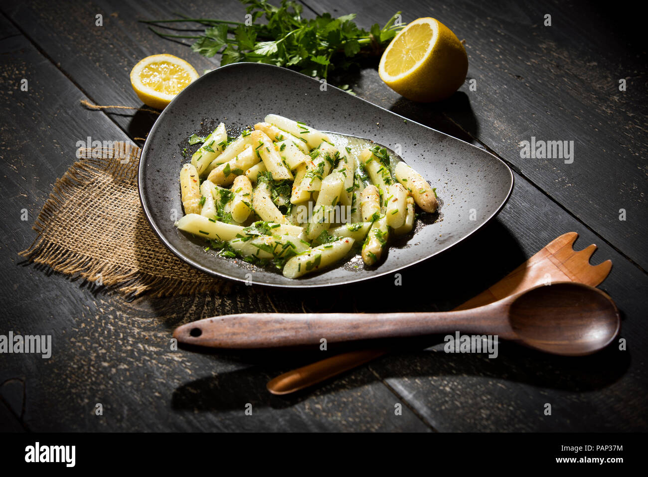 Asparagus salad with chives, parsley and vinaigrette Stock Photo