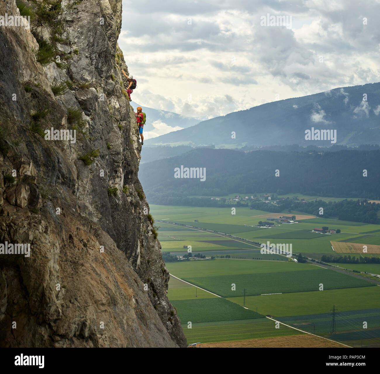 Austria, Tyrol, two rock climbers in Martinswand Stock Photo