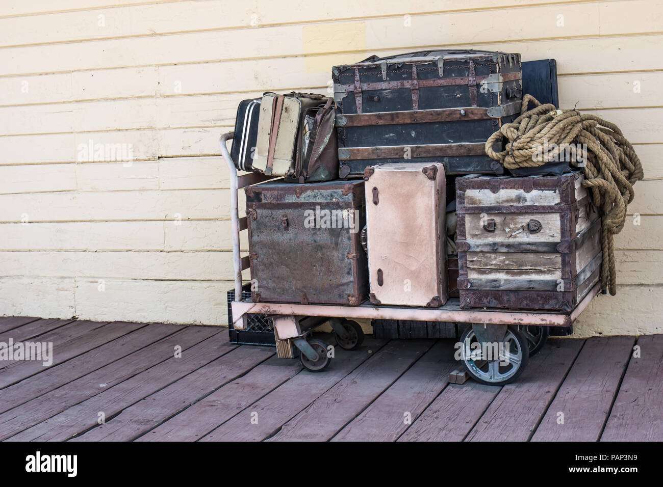 Vintage Luggage Cart At Old Railroad Depot Stock Photo Alamy