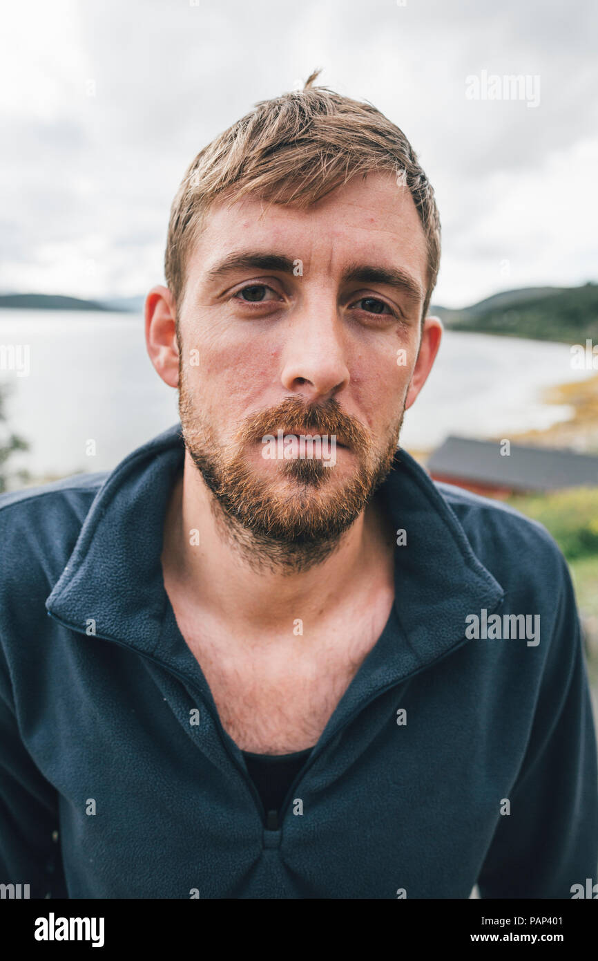 Portrait of a man travelling the Lofoten Stock Photo