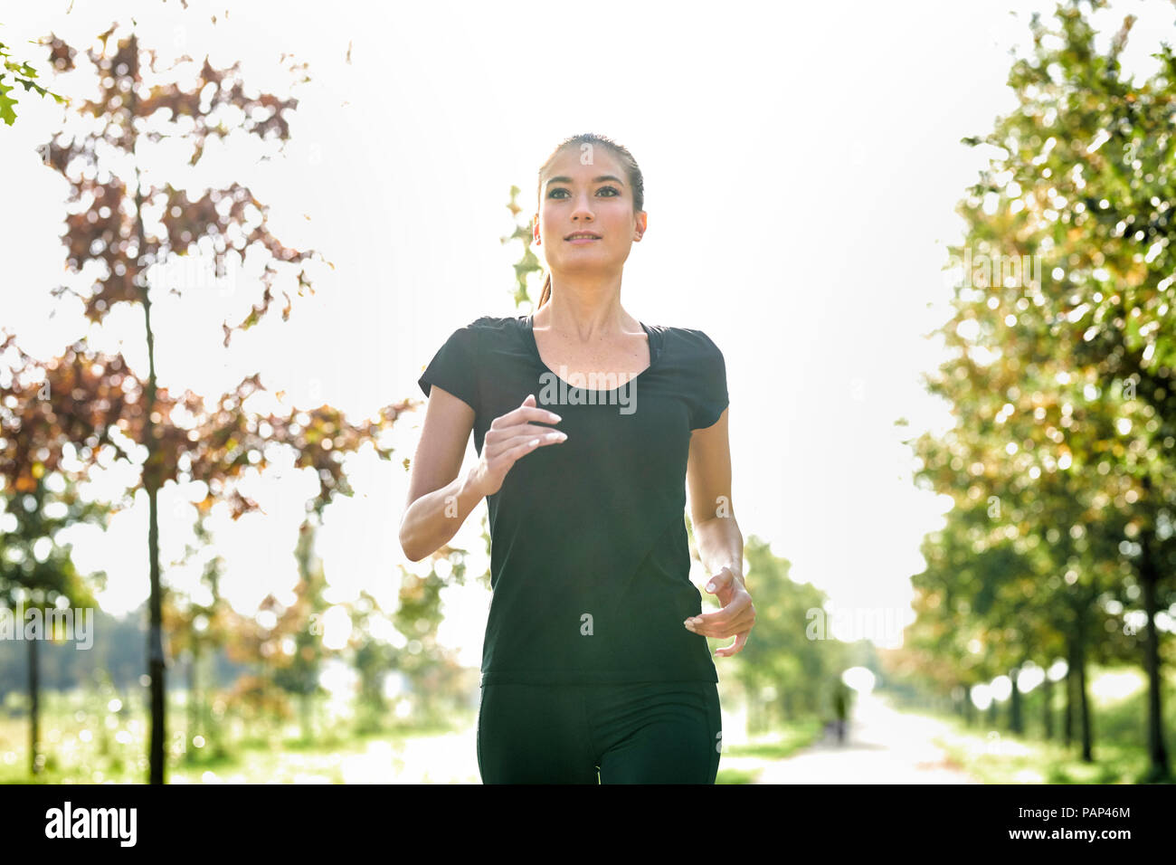 Park trees woman running hi-res stock photography and images - Alamy
