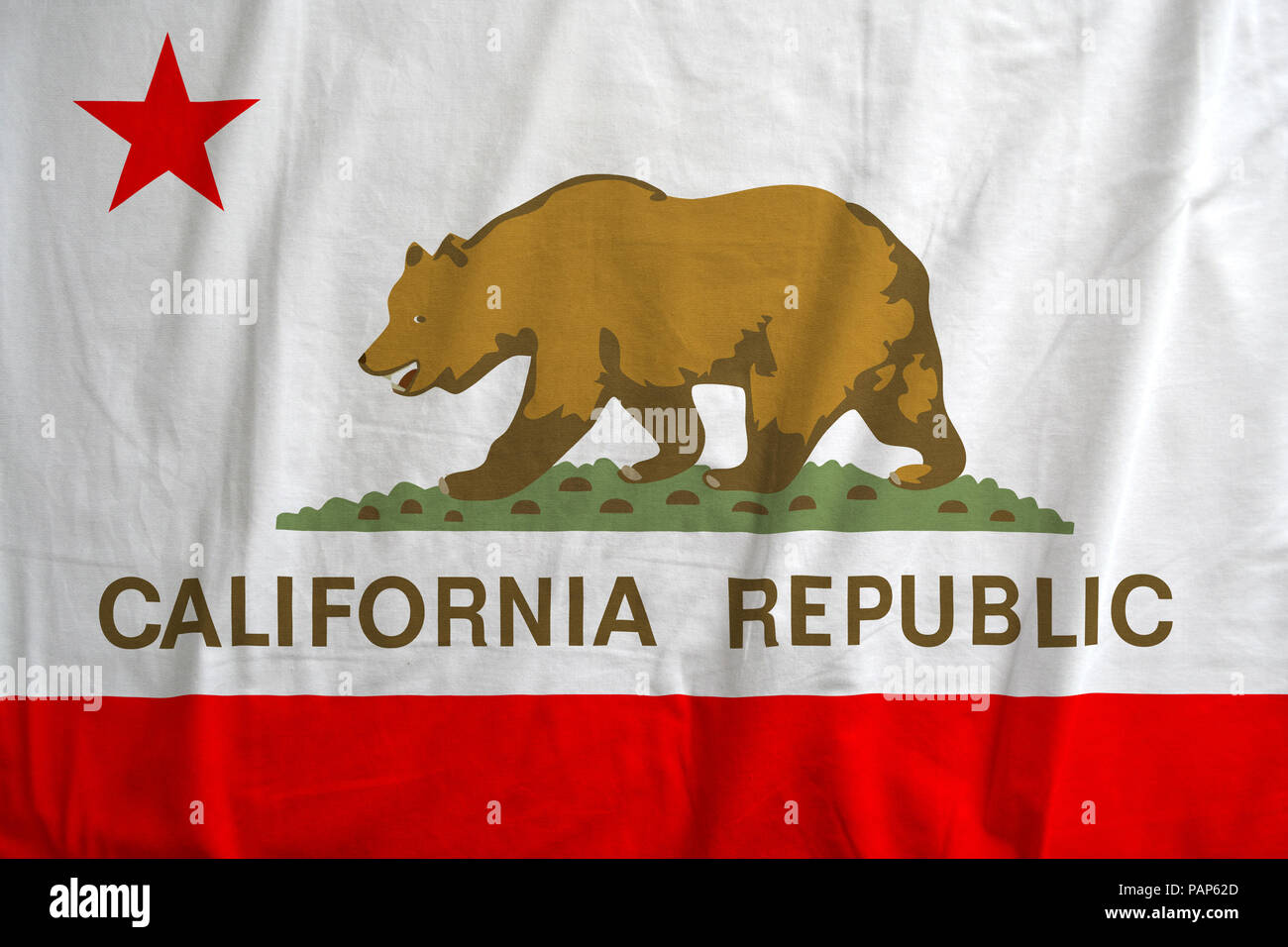 Fabric texture of the flag of California Republic, USA. Stock Photo