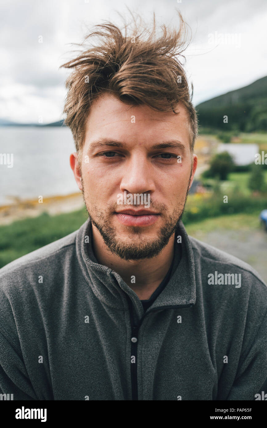 Portrait of a man travelling the Lofoten Stock Photo