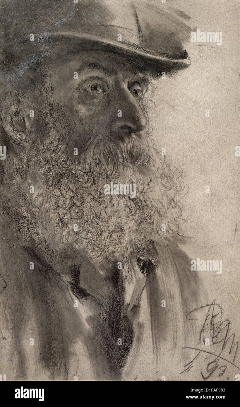 Menzel  Adolph Von - Head of a Bearded Man Facing Right Stock Photo
