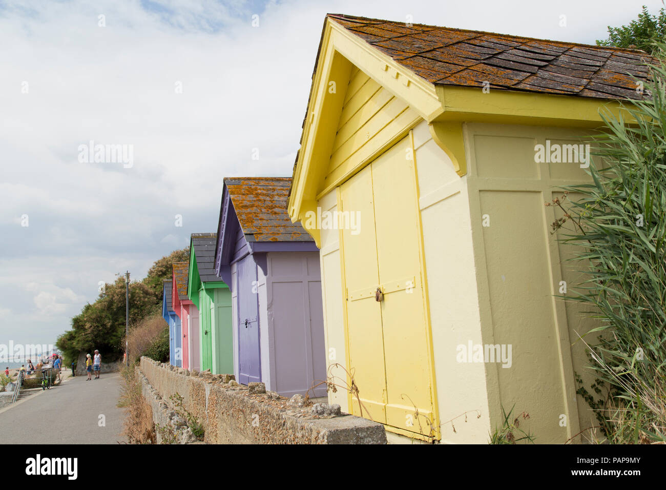 Colourful beach huts in Sandgate Folkestone Kent England Stock Photo