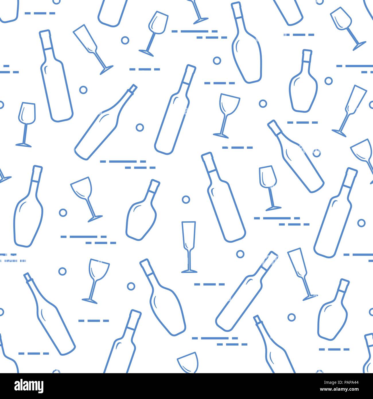 Seamless pattern of wine glasses and bottles of wine. Wine-making ...