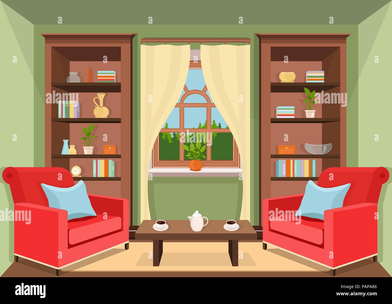 Room With Large Window And Forest View Flat Interior