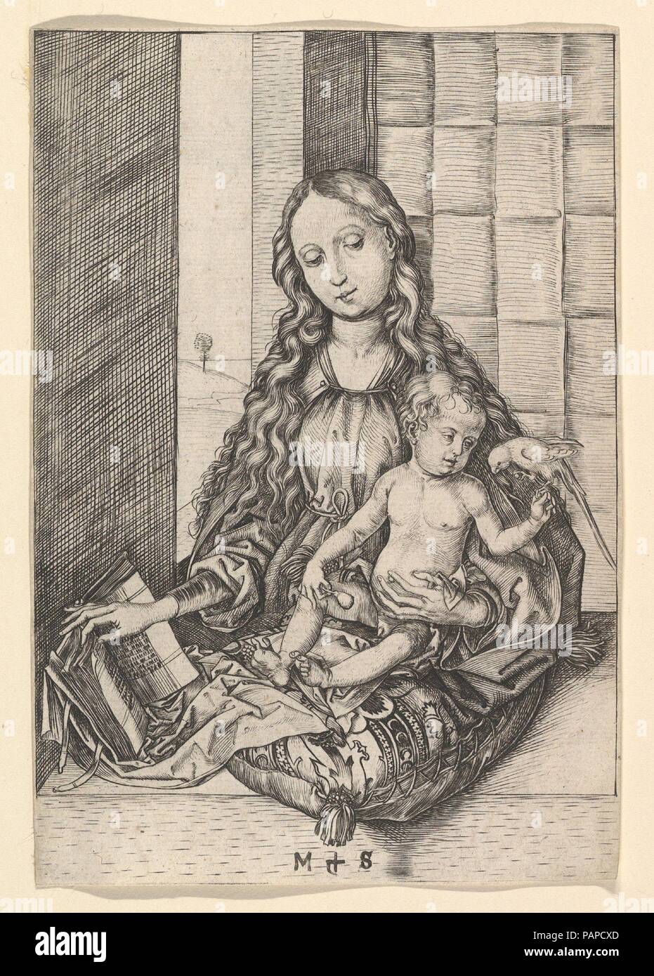 The Madonna and Child with the Parrot. Artist: Martin Schongauer (German, Colmar ca. 1435/50-1491 Breisach). Date: 15th century. Museum: Metropolitan Museum of Art, New York, USA. Stock Photo
