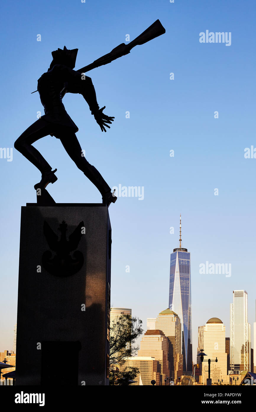 Jersey City, USA - June 30, 2018: Katyn Memorial, created by Andrzej Pitynski at sunset. Stock Photo