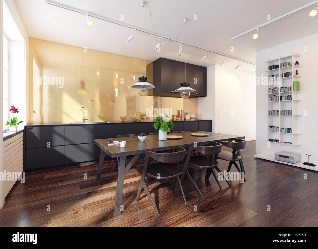 Modern kitchen interior 3d rendering. Contemporary design concept Stock ...