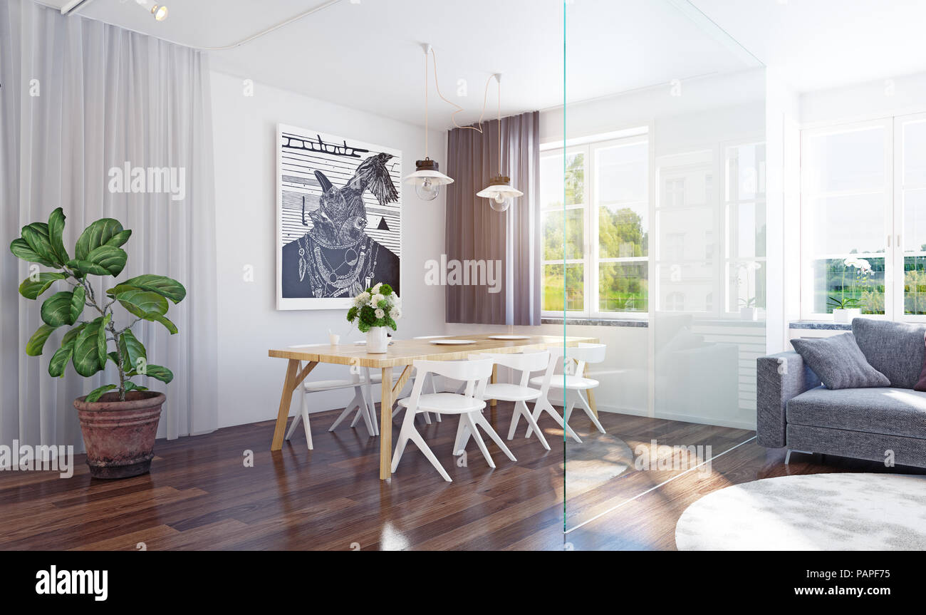 Modern Dining Room Interior 3d Rendering Contemporary Design Concept Stock Photo Alamy
