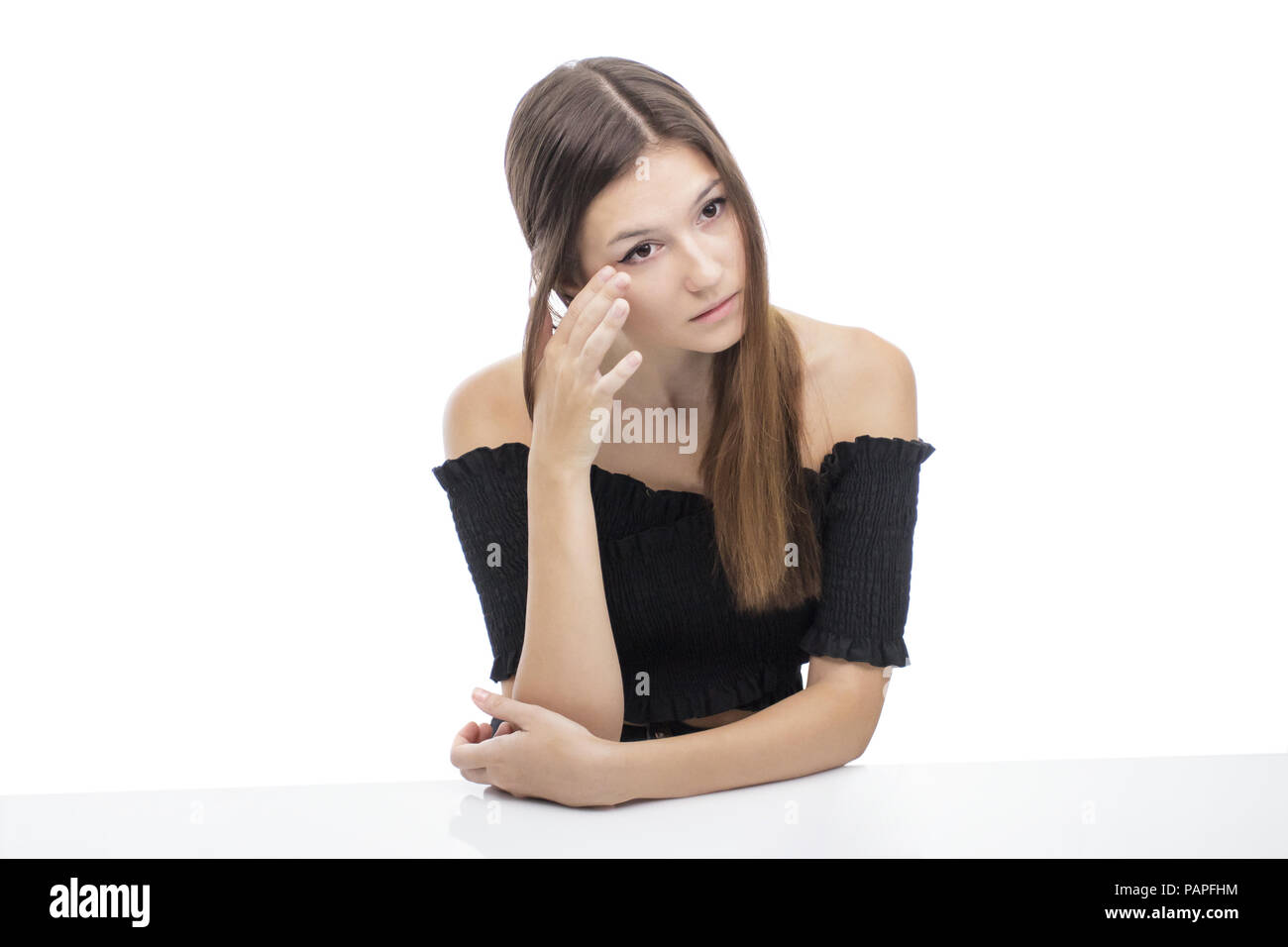 beautiful girl touching her soft face skin Stock Photo - Alamy