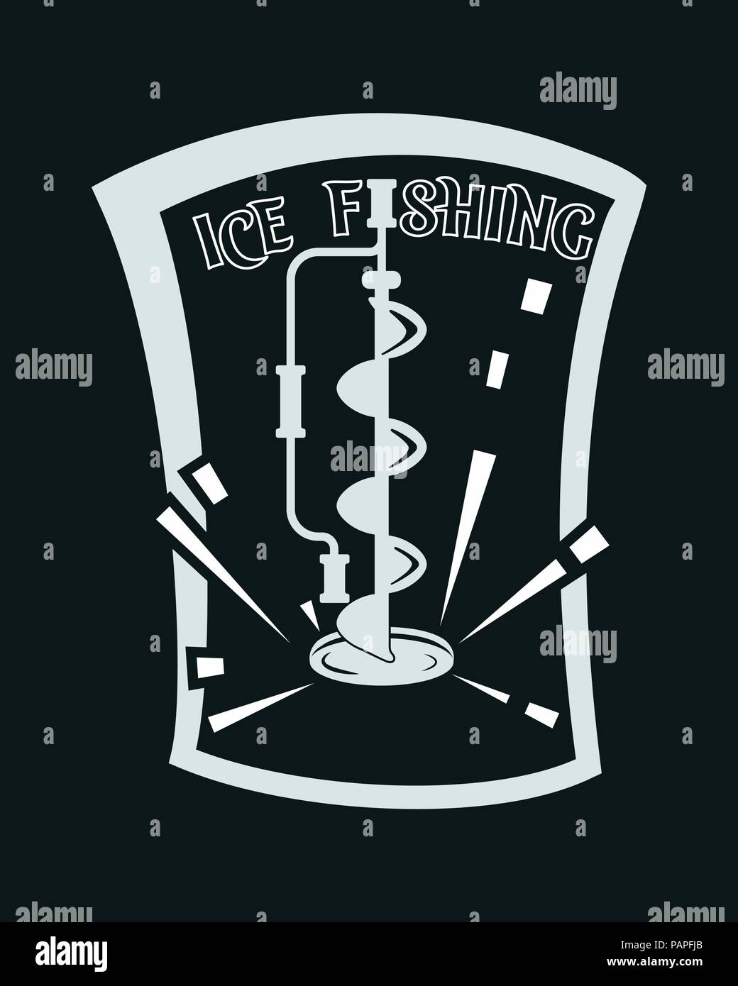 Ice fishing. Black and white vector illustration. Simple icon