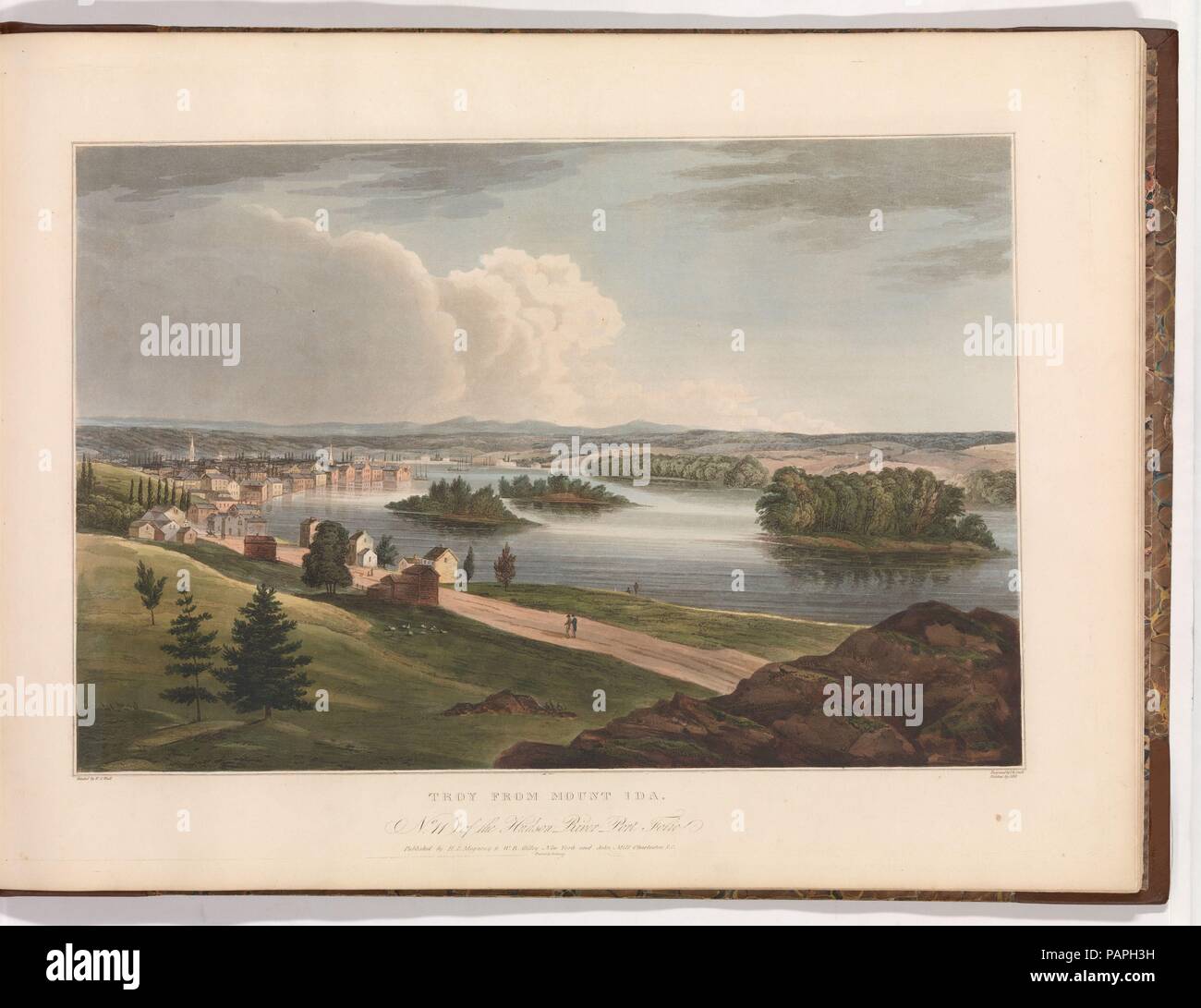 Troy from Mount Ida (No. 11 of The Hudson River Portfolio). Artist: after William Guy Wall (Irish, Dublin 1792-after 1864 Ireland (active America)). Dimensions: Image: 14 1/16 x 20 3/16 in. (35.7 x 51.3 cm)  Sheet: 19 x 24 1/2 in. (48.3 x 62.2 cm). Etcher: Begun by John Rubens Smith (American, London 1775-1849 New York); Finished by John Hill (American (born England), London 1770-1850 Clarksville, New York). Printer: William and Charles Rollinson (American, active ca. 1808-33). Publisher: Henry J. Megarey (American, 1818-1845 New York); W. B. Gilley (New York, NY); John Mill (Charleston, South Stock Photo