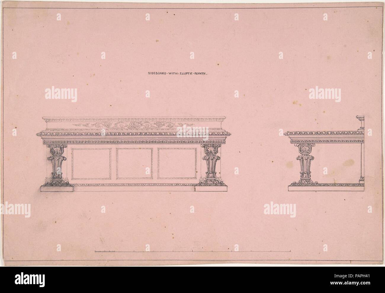 Designs for Sideboard with Elliptic Plinth. Artist: Robert William Hume (British, London 1816-1904 Long Island City). Date: 1835-1900. Museum: Metropolitan Museum of Art, New York, USA. Stock Photo