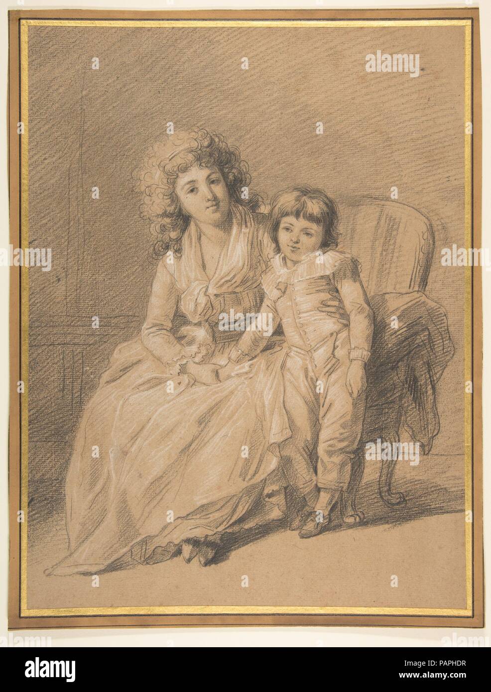 Portrait of a Mother and Child. Artist: François André Vincent (French, Paris 1746-1816 Paris). Dimensions: 14 1/8 x 10 9/16 in.  (35.9 x 26.9 cm). Date: n.d.. Museum: Metropolitan Museum of Art, New York, USA. Stock Photo