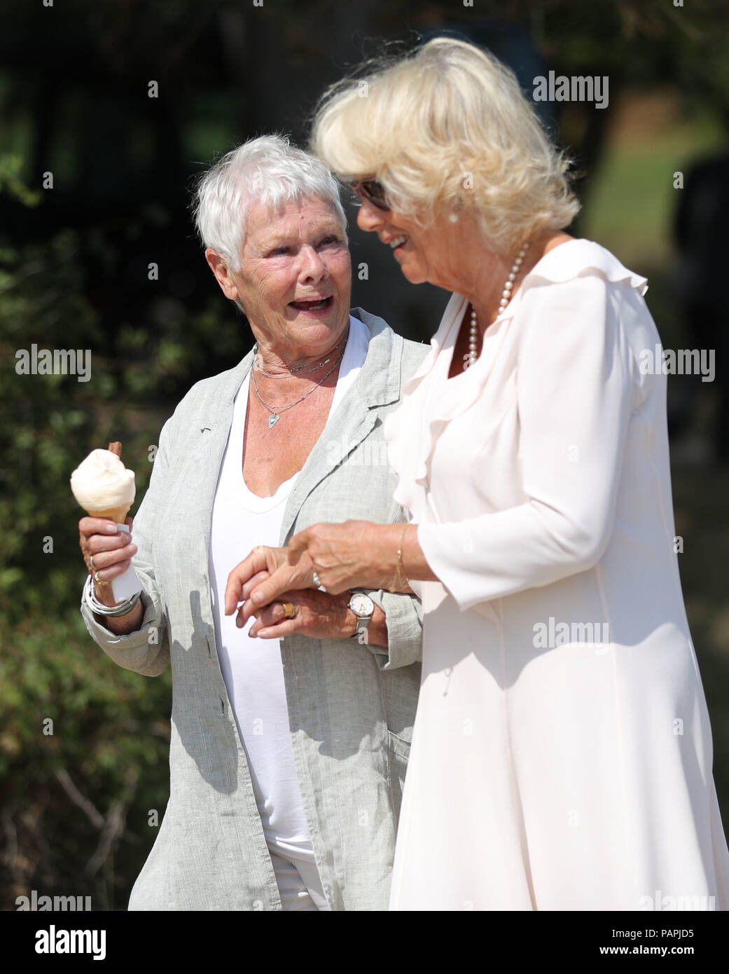 The Duchess of Cornwall enjoys an ice cream with Dame Judi Dench as she