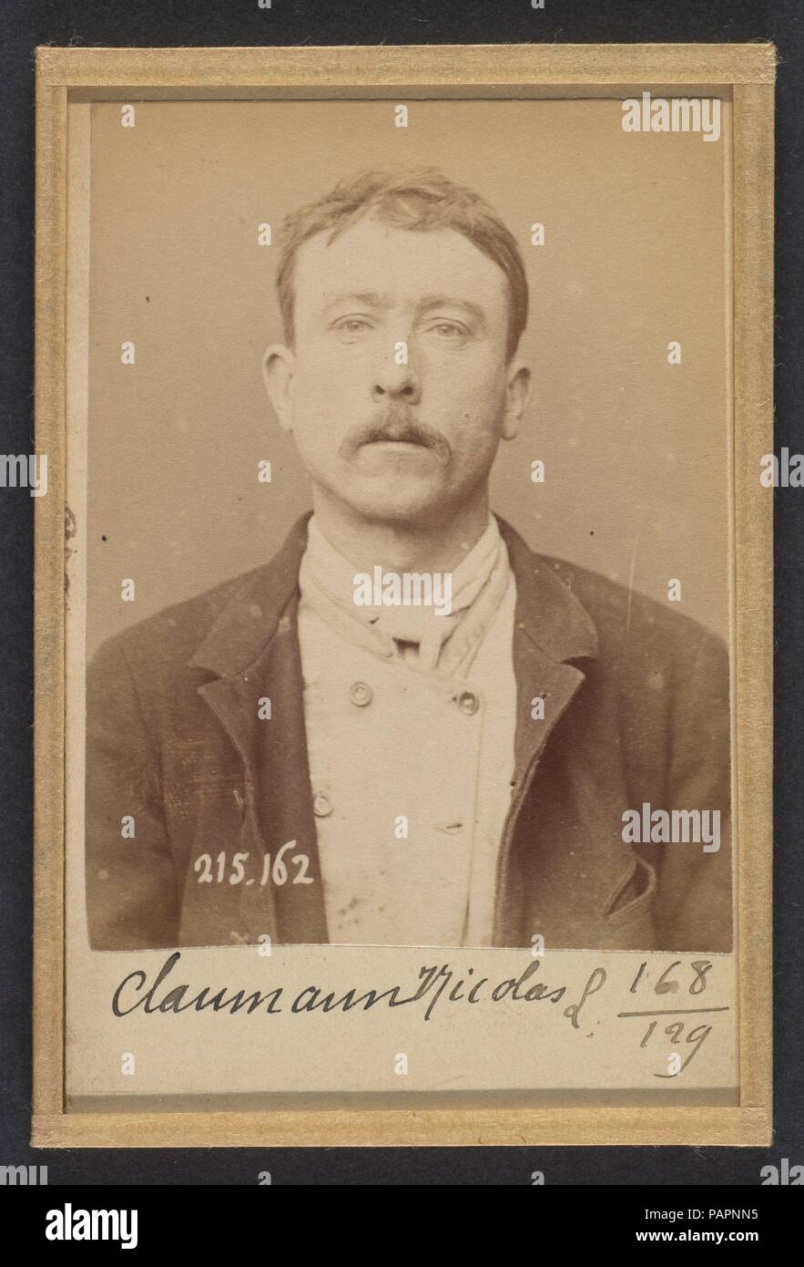Chauman. Nicolas. 38 ans, né à Paris XVe. Puisatier. Anarchiste. 6/3/94. Artist: Alphonse Bertillon (French, 1853-1914). Dimensions: 10.5 x 7 x 0.5 cm (4 1/8 x 2 3/4 x 3/16 in.) each. Date: 1894.  Born into a distinguished family of scientists and statisticians, Bertillon began his career as a clerk in the Identification Bureau of the Paris Prefecture of Police in 1879. Tasked with maintaining reliable police records of offenders, he developed the first modern system of criminal identification. The system, which became known as Bertillonage, had three components: anthropometric measurement, pr Stock Photo