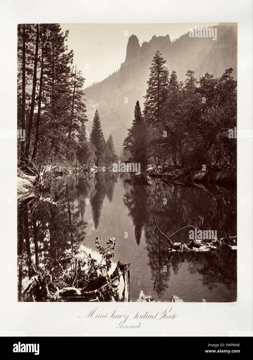Mirror View of Sentinel Rock, Yosemite. Artist: Attributed to Carleton E. Watkins (American, 1829-1916). Dimensions: Image: 13 1/4 × 10 1/2 in. (33.7 × 26.6 cm)  Sheet: 16 5/8 × 13 7/16 in. (42.2 × 34.2 cm). Date: ca. 1872, printed ca. 1876. Museum: Metropolitan Museum of Art, New York, USA. Stock Photo