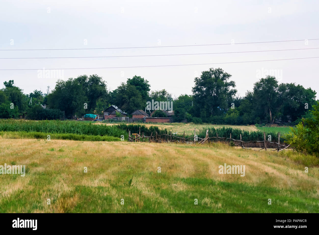 Summer Rural Backgrounds Rural background with field and hiuses in summer Stock Photo - Alamy