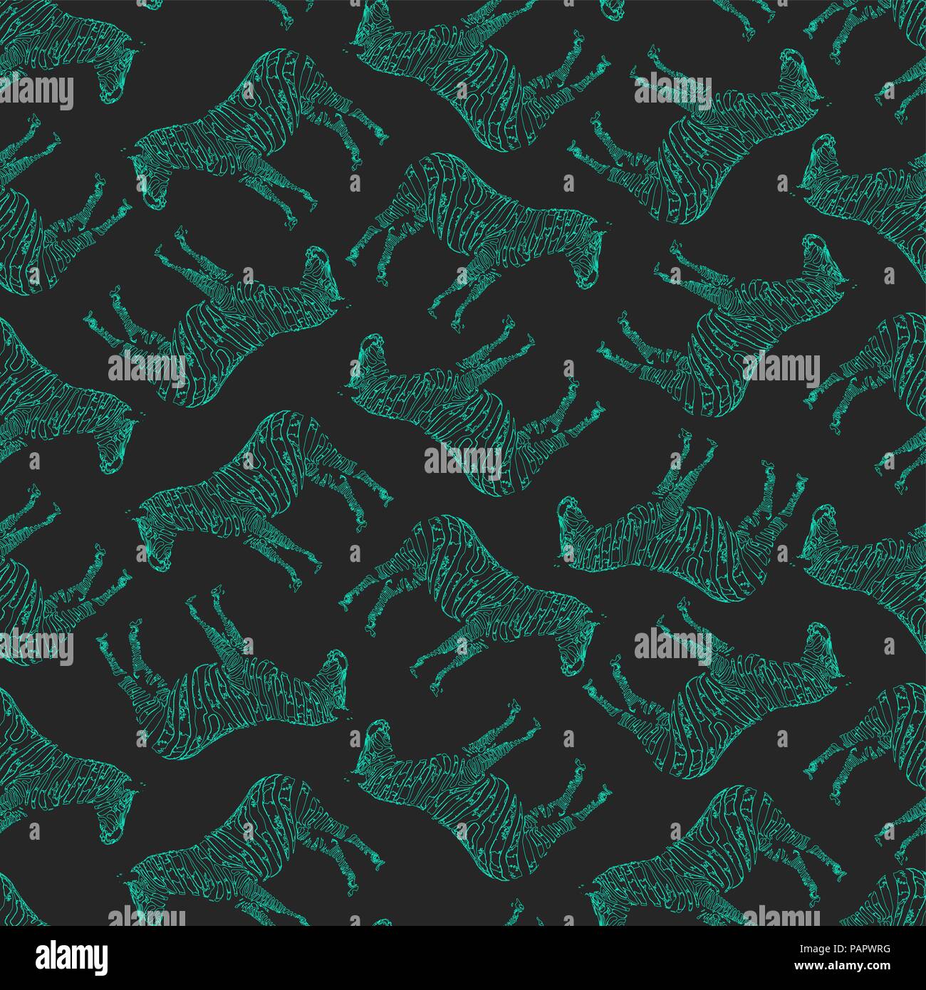 Vector Illustration. Dark Semaless Pattern with Zebras Stock Vector ...