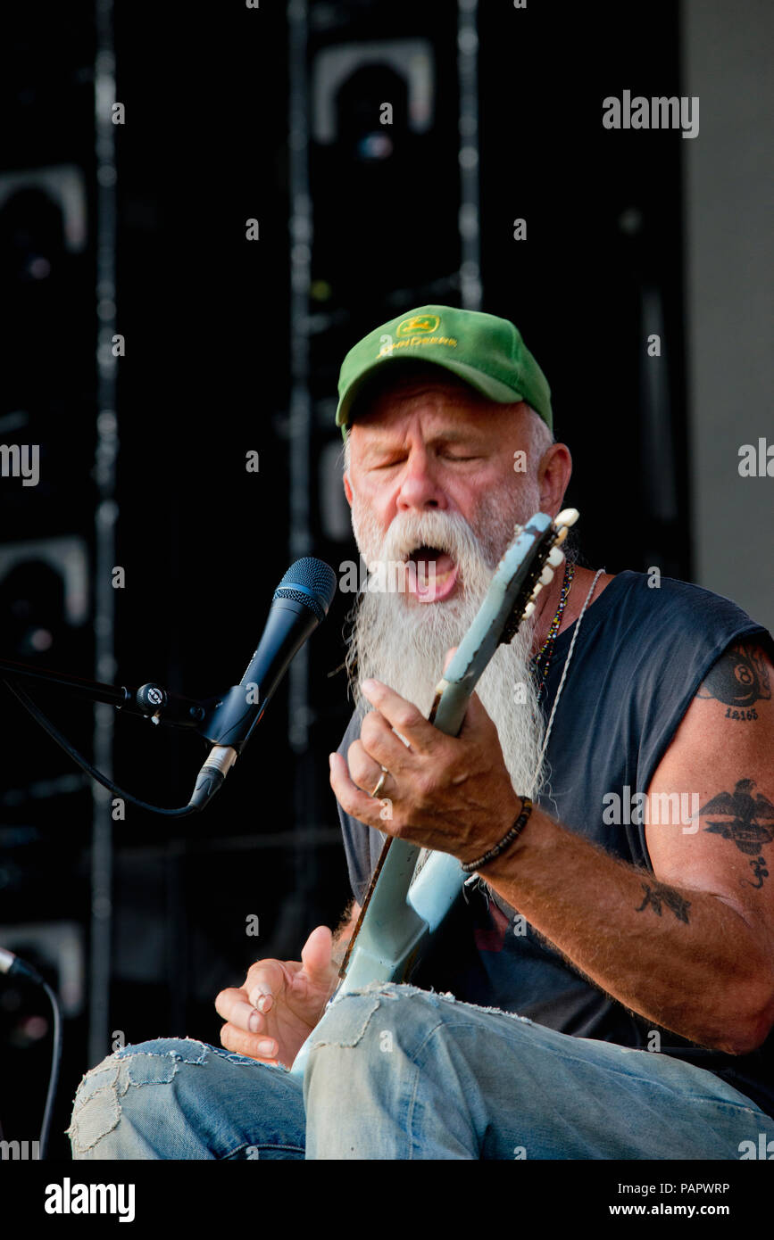 A singer Seasick Steve of USA performs during the 17th Colours of Ostrava music festival in Dolni Vitkovice complex, Ostrava, Czech Republic, July 21, Stock Photo