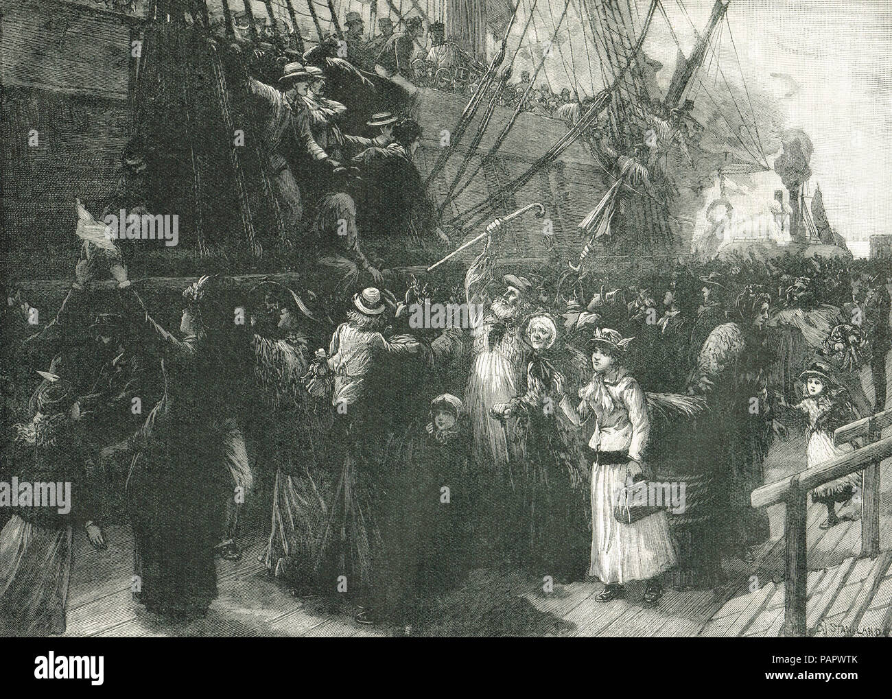 On board an Emigrant ship, Irish famine, The Great Famine 1845-1849 Stock Photo