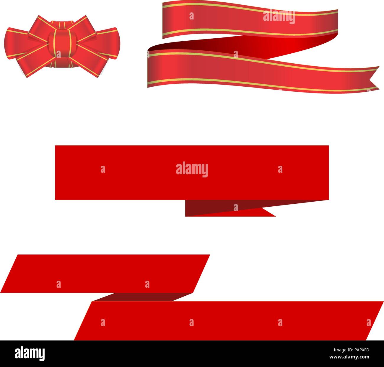 Red Ribbon, Bow and Ribbon Banners. Vector Design Elements Set for You Design Stock Vector
