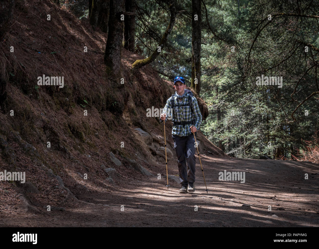 Nepal, Solo Khumbu, Everest, Sagamartha National Park, Mountaineer hiking wwith rucksack Stock Photo