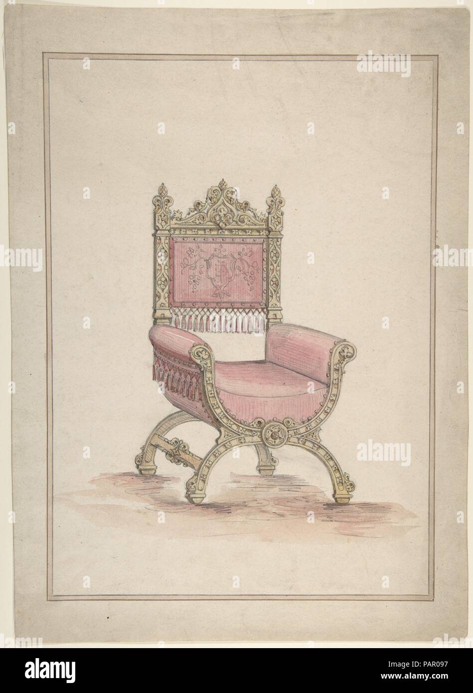 Gothic Style Chair. Artist: Anonymous, British, 19th century. Dimensions: sheet: 14 3/4 x 10 3/4 in. (37.5 x 27.3 cm). Date: 19th century. Museum: Metropolitan Museum of Art, New York, USA. Stock Photo