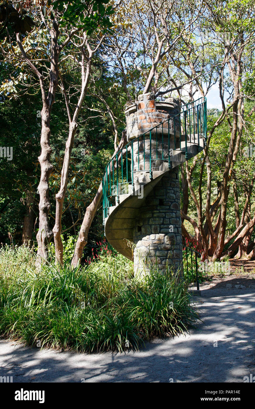 Spiral staircase stone tower, The Admiral's Tower, in Clyne Gardens, Swansea, Wales, UK Stock Photo