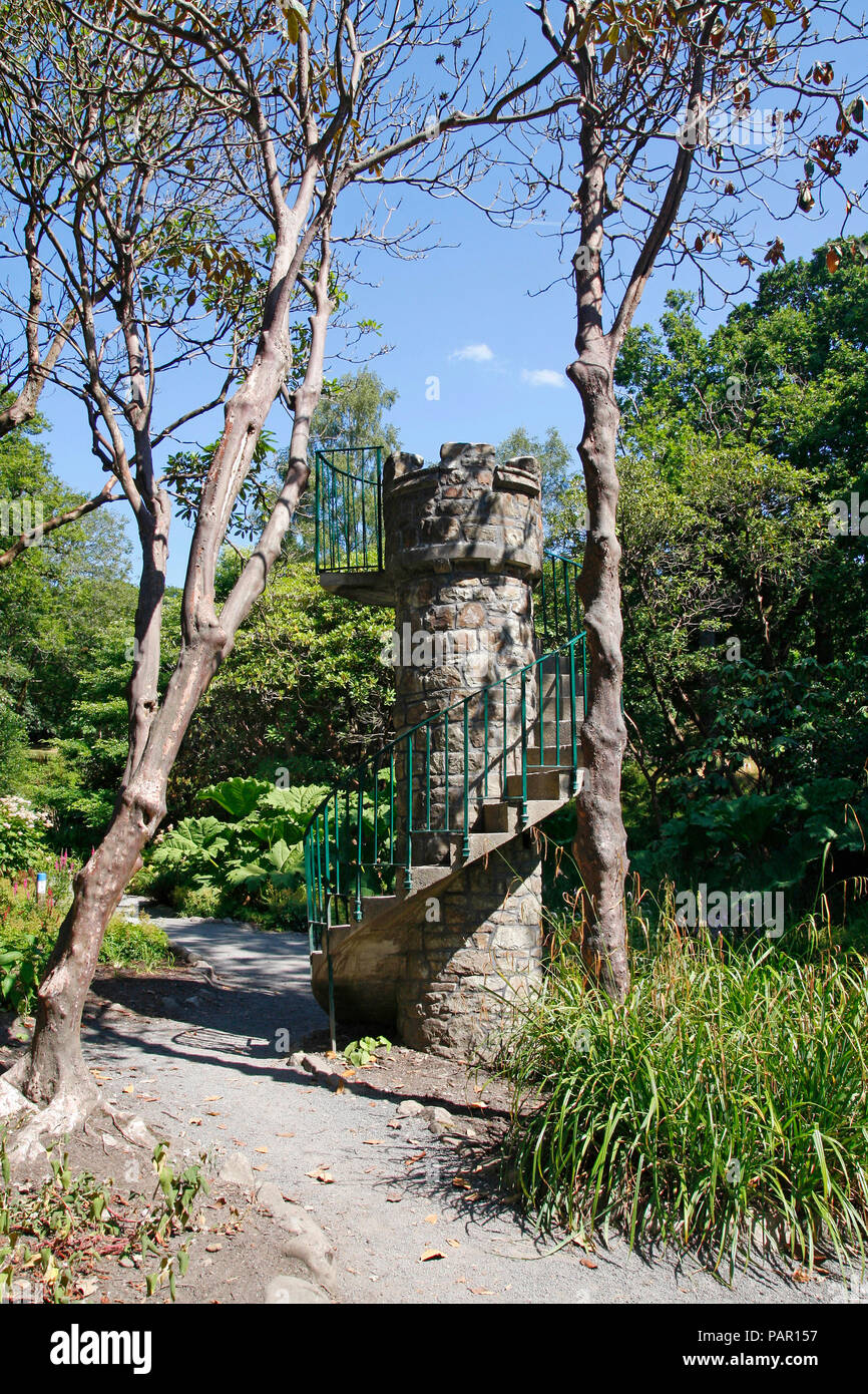 Spiral staircase stone tower, The Admiral's Tower, in Clyne Gardens, Swansea, Wales, UK Stock Photo