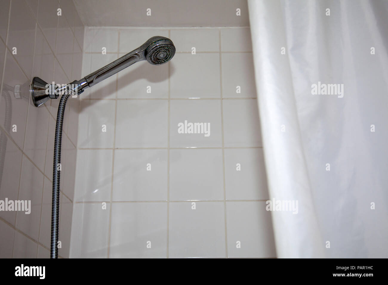 Shower Tiled Cubicle and Curtain Stock Photo Alamy