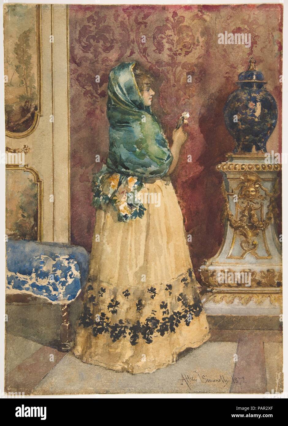 The Miniature. Artist: Attilio Simonetti (Italian, Rome 1843-1925 Rome). Dimensions: 14 x 10 in.  (35.6 x 25.4 cm). Date: 1843-1925. Museum: Metropolitan Museum of Art, New York, USA. Stock Photo
