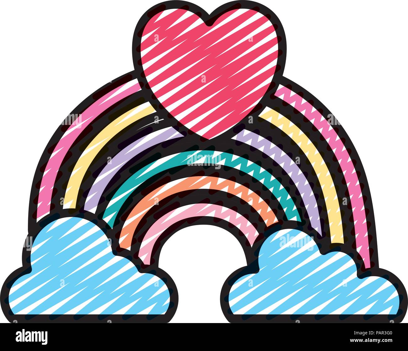 doodle nature rainbow weather with clouds and heart Stock Vector Image ...