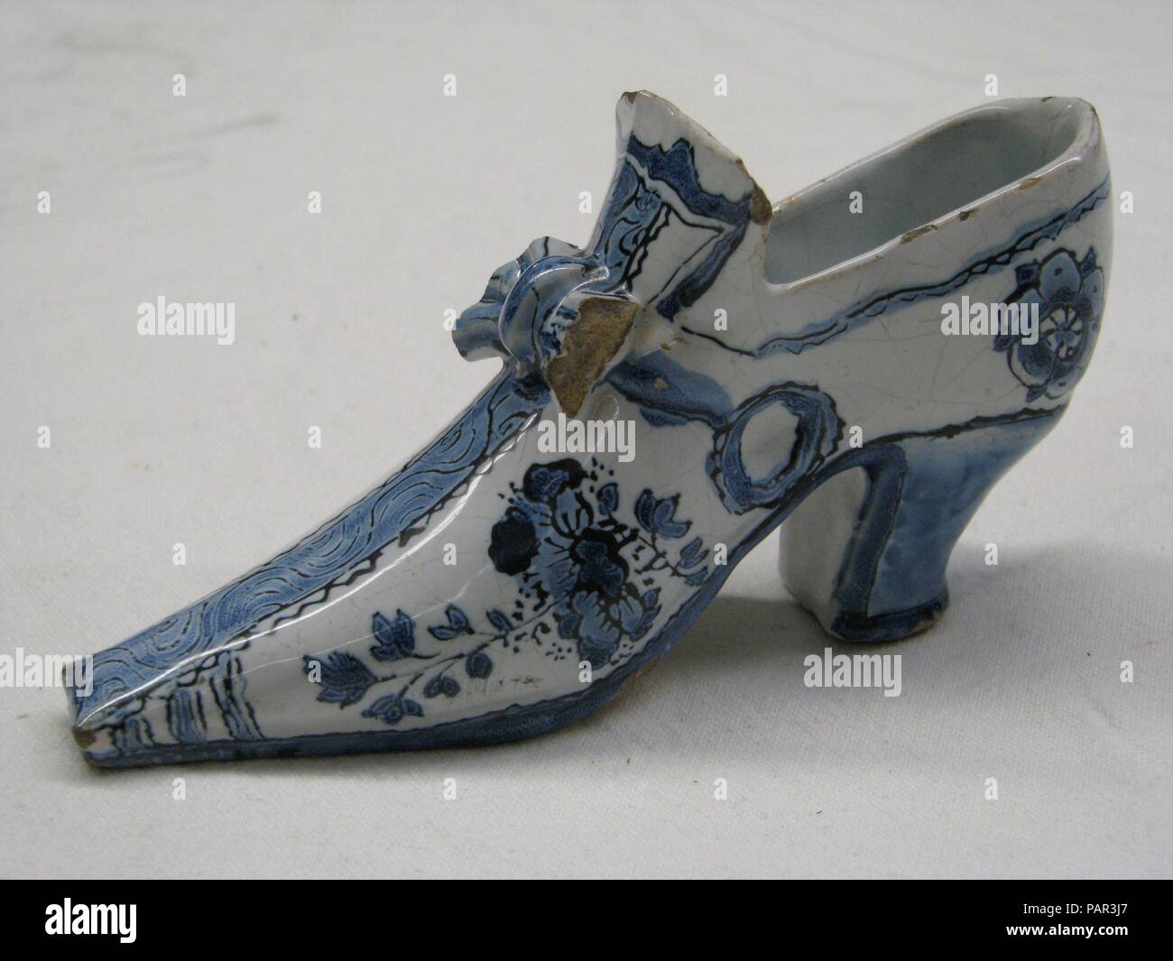 Shoe. Culture: Dutch, Delft. Dimensions: Overall: 2 3/4 × 5 in. (7 × 12 ...