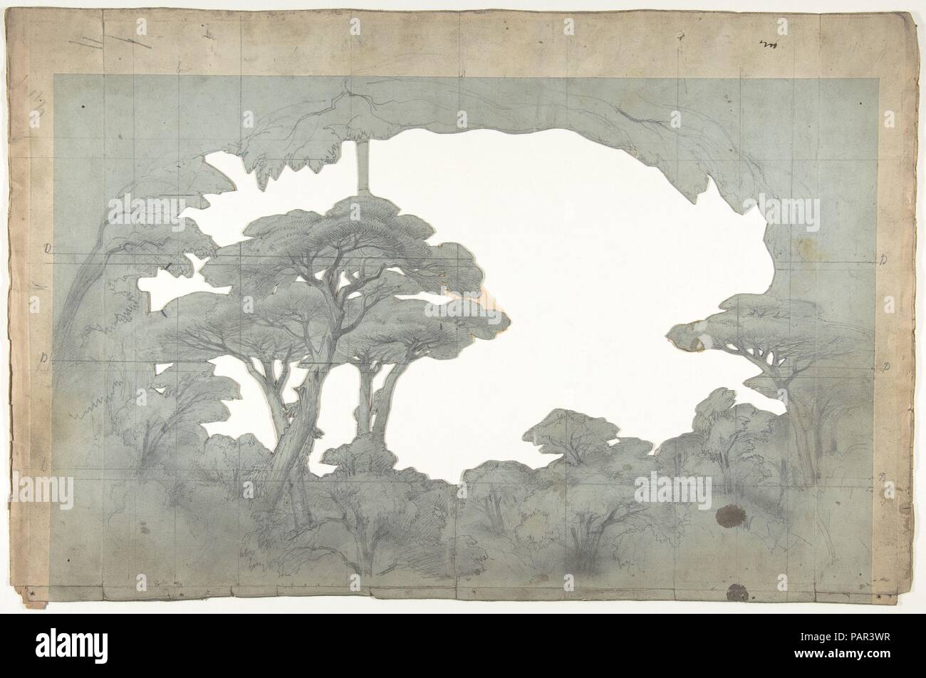 Design for a Stage Set at the Opéra, Paris. Artist: Eugène Cicéri (French, Paris 1813-1890 Fontainebleau). Dimensions: Irregular sheet: 12 7/16 x 19 1/8 in. (31.6 x 48.5 cm). Date: 1825-90. Museum: Metropolitan Museum of Art, New York, USA. Stock Photo